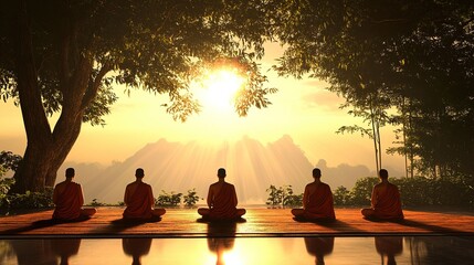  Meditating Monks Embraced by Autumn's Red Maples