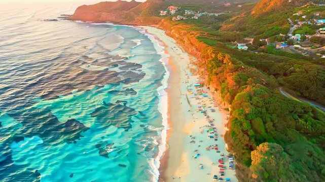Aerial Drone View of Beautiful Potami Beach and Turquoise Waters in South Evia, Greece