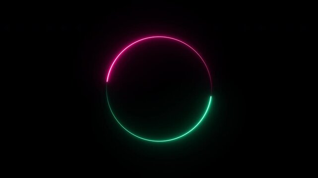 Blue and pink colorful circle frame neon animation. circle neon lite frame.