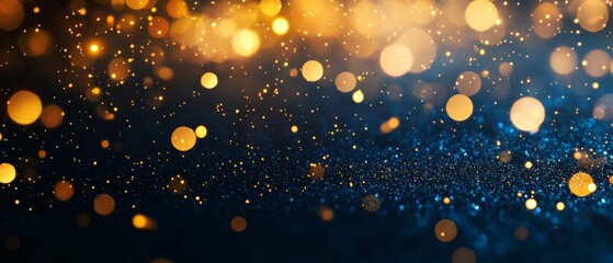 shiney gold sparkles confetti on dark blue background