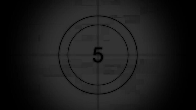Countdown movie from 0 to 5 number. Old film movie timer count in grey retro style. Movie-style countdown Counting from 10 seconds.