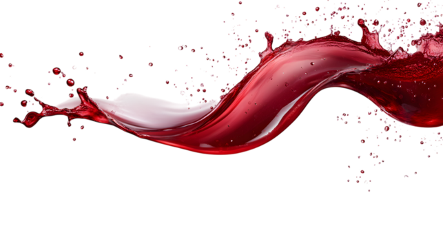 Red wine splash with elegant curves, isolated on transparent