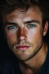 Fototapeta premium A close up of a man with blue eyes and a beard