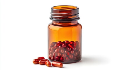 Amber Medicine Bottle with Sealed Red Capsules