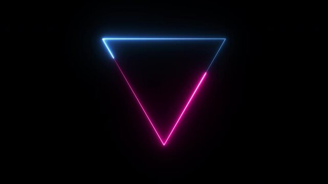 Blue and pink colorful triangle frame neon animation. triangle neon lite frame.