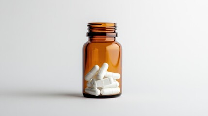 Amber Glass Bottle with White Capsules