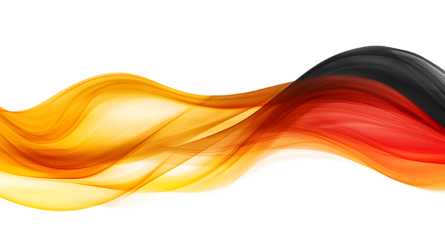 Smooth wave in German flag colors, flowing elegantly, isolated on white