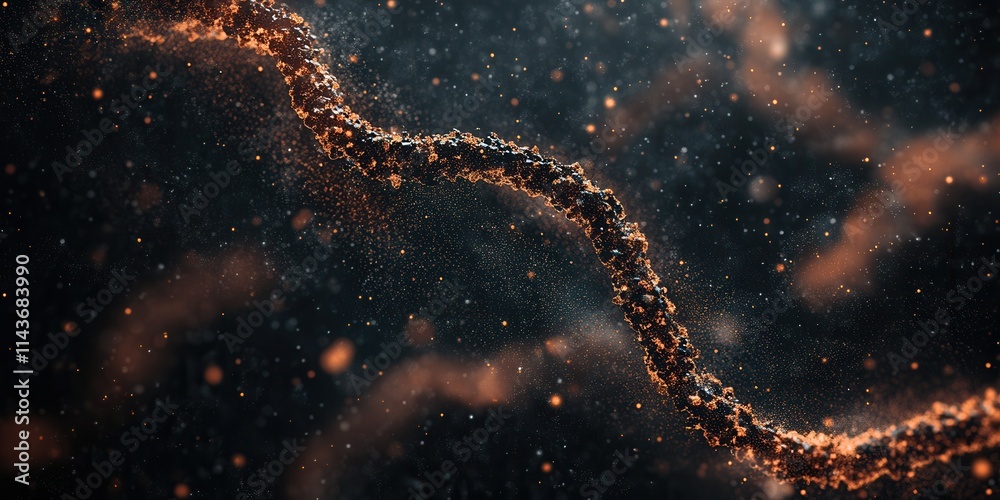 Aufkleber Abstract visualization of a flowing structure, featuring shimmering particles and a dark background, evoking a sense of depth and motion.