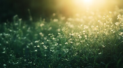 Sunlight filtering through wildflowers. Nature, serenity, tranquility, beauty.