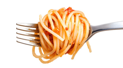 spaghetti on fork isolated on white