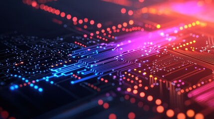 Fototapeta premium Abstract Futuristic Background with Colorful Neon Lights and Circuits