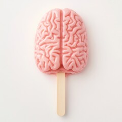 Pink Brain Popsicle Melting on White Background