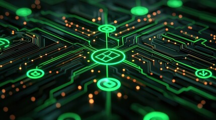 Fototapeta premium Abstract Digital Circuit Pattern with Green Glowing Elements