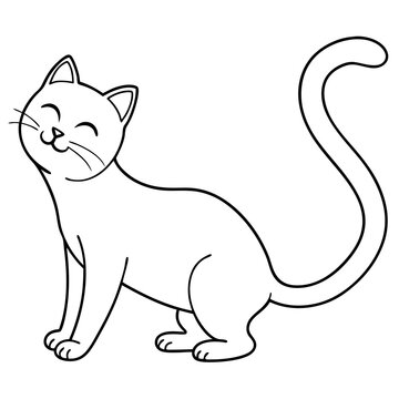 recommend clip art: A minimalist line drawing of a cat stretching with a happy face
