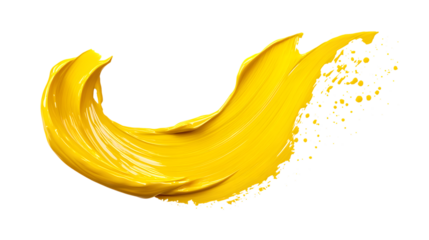 Twisted yellow paint brush stroke forming a dynamic shape, isolated on transparent