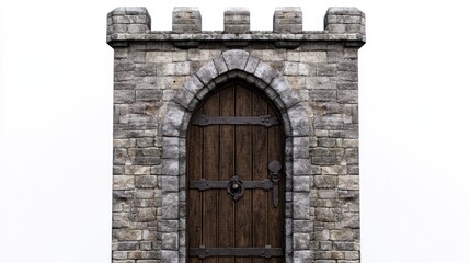 Fototapeta premium Medieval Stone Tower Gate - Dark Wooden Door