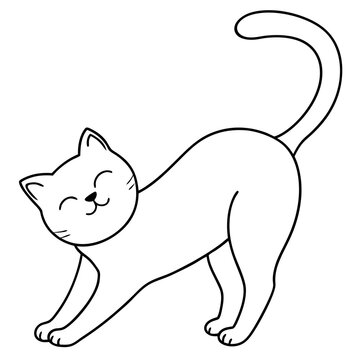 recommend clip art: A minimalist line drawing of a cat stretching with a happy face