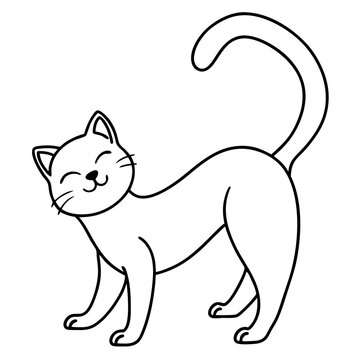 recommend clip art: A minimalist line drawing of a cat stretching with a happy face