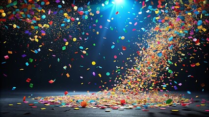 A Celebration of Colorful Confetti Falling Under a Bright Spotlight