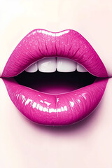 Obraz premium A close up of a woman's mouth with pink lipstick