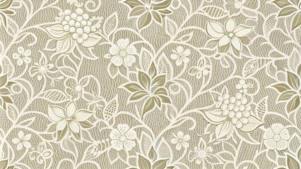 Elegant Beige Floral Lace Pattern Design for Fabrics and Textiles