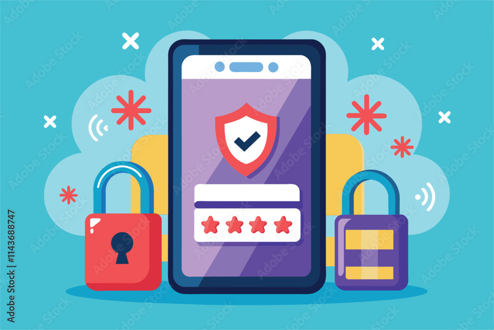 Poster a smartphone displaying a strong password protection graphic to emphasize secure mobile use secure y