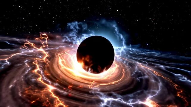 Massive Cosmic Storm with Dark Center in Vast Space Scene