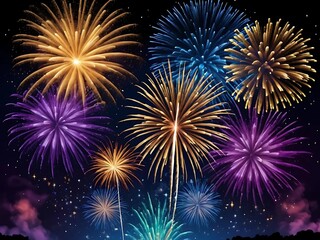 Naklejka premium Some different colour fireworks in the night sky