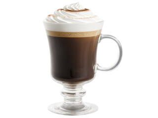 Irish Coffee A cocktail of hot coffee, whiskey, sugar, and cream. From the side, you can see the layers