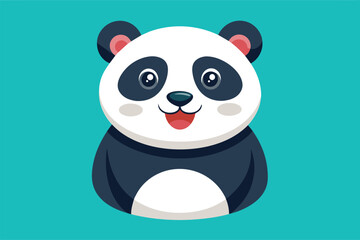 Fototapeta premium A joyful panda illustration features a cute smile, round face, and vibrant flat colors on a colorful backdrop Smiling panda illustration, flat style
