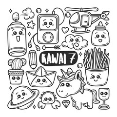 Kawaii Icons Hand Drawn Doodle Coloring Vector