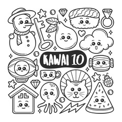 Kawaii Icons Hand Drawn Doodle Coloring Vector