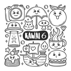 Kawaii Icons Hand Drawn Doodle Coloring Vector