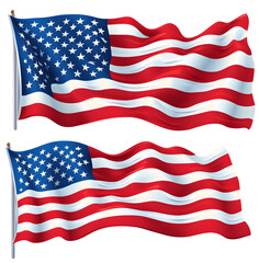 Fototapeta premium American Flags Waving, Red and White Stripes, Stars and Stripes, Isolated on White Background, Patriotic Symbol, Transparent Background.