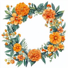 Orange Floral Wreath Illustration