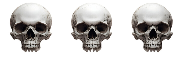 Three Human Skulls Isolated on White Background