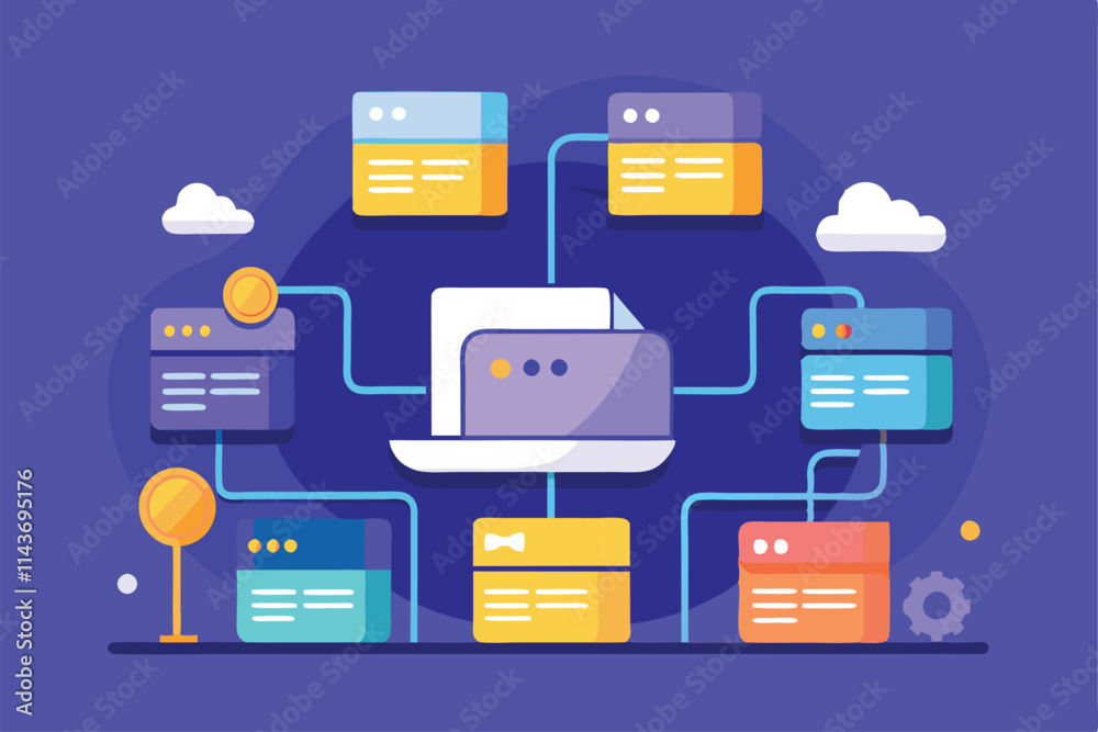 Poster this illustration depicts the process of syncing folders across multiple data storage systems in a d