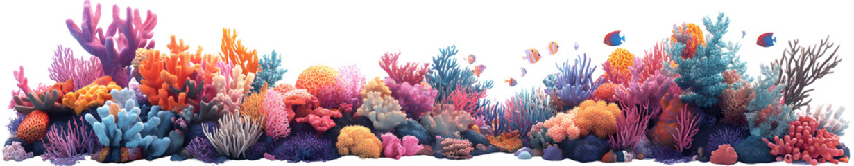 Vibrant Coral Reef Scene Isolated on White Background