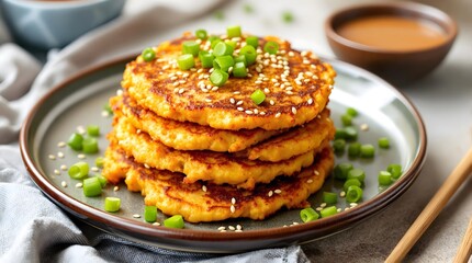 Korean Kimchi Pancakes with Sesame Seeds and Scallions (Gluten-Free Cuisine)