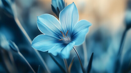 Fototapeta premium Elegant Blue Flower Close-Up with Soft Petals and Abstract Background