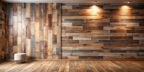 Rustic Wooden Wall and Floor Interior Design with a Small Stool