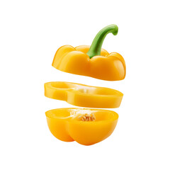Sliced yellow bell pepper on transparent background