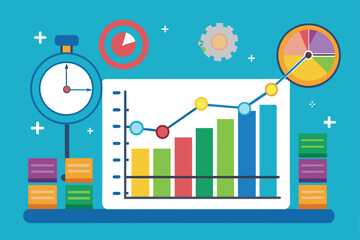 Fototapeta premium This chart displays fluctuating data trends over time using vibrant colors and clear visual elements Time analysis chart with a flat illustration.