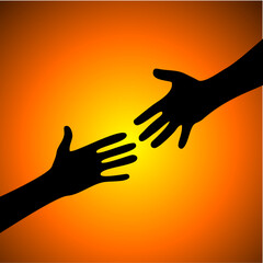 Silhouette of human hands helping each other