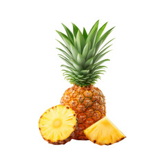 Pineapple with slices on transparent background