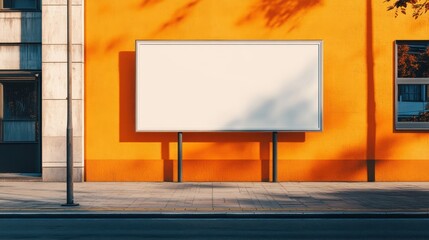 Blank Billboard Against Vibrant Orange Building Wall
