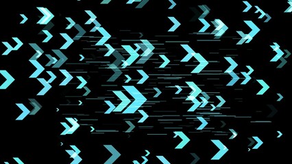 Light arrow left to right on black background, copy space composition, digital concept. Seamless pattern with arrows.