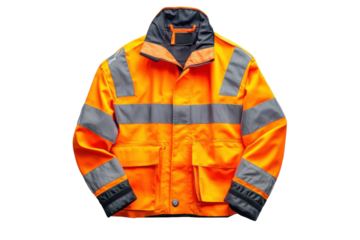Bright safety jacket resting on a clean white surface, showcasing its reflective details and design