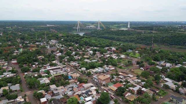 Flyover buildings of Puerto Iguazu toward Tres Fronteras in Argentina
