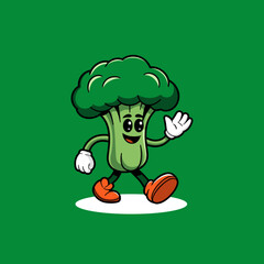 Broccoli Character Walking vector Illustration